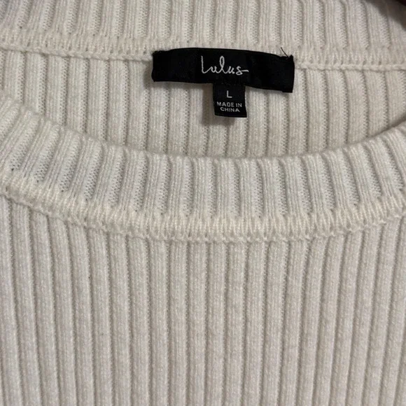 Lulus Womens Ivory White Ribbed Knit Cropped Sweater Thumbhole Cuffs Large - Picture 2 of 5